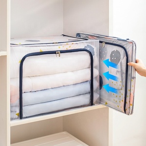 PVC Cloth Storage Box Bin Waterproof Large Foldable Double Zipper Durable Fabric Transparent Clothes Storage Box