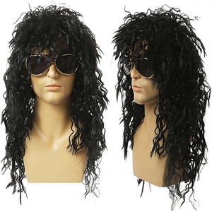 <span class=keywords><strong>Peluca</strong></span> Larga Rizada Negra Estilo Punk de los 80 para Hombre, Estilo Europeo y Americano, para Halloween, Hippie Rock, Modificación de la Forma del Rostro - Product Image 1