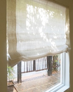 Modern Simple Roman Shade Pure Linen Soft Curtains with Electric Format Vertical <strong>Pattern</strong> No Punch Lifting <strong>Built</strong>-in Installation - Product Image 1