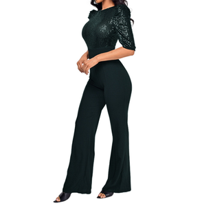 Nouvelle combinaison ample pour femme, mode décontractée, <span class=keywords><strong>taille</strong></span> <span class=keywords><strong>haute</strong></span>, col rond, manches courtes, ample, brillante, combinaison courte en gros - Product Image 6