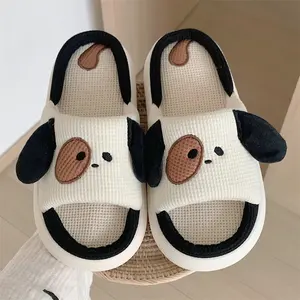 Sandal wanita Linen binatang lucu kualitas tinggi sandal memori lembut hangat Slip On sandal rumah untuk dalam dan luar ruangan