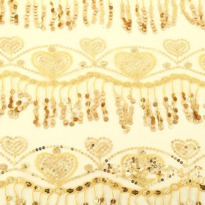 Paillettes frangées suspendues maille gaze dentelle tissu coeur fleurs tissu brodé pour Costume de Performance de danse - Product Image 3