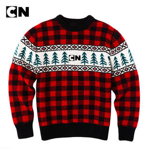 Pull en laine de coton à motif jacquard vintage à carreaux, logo personnalisé, fabrication de pulls, pull épais pour homme, pull d'hiver - Product Image 1