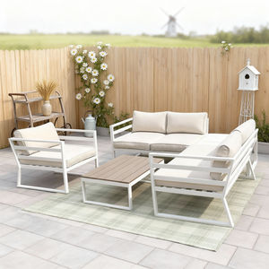 Conjunto Modular de Exterior de Grado Comercial de 4 Piezas con Estructura Resistente, Cojines Personalizables y Mesa de Madera para Uso en Hostelería - Product Image 1