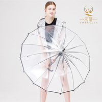 Parapluie transparent coupe-vent robuste à 16 baleines, cadre renforcé et épaissi, conception personnalisée en usine, vente en gros