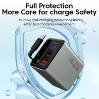 Chargeur mural GaN 65W avec écran LED intelligent |   Câble rétractable intégré PD/QC3.0 pour appareil photo et écouteurs |   Chargeur de voyage compact OTP