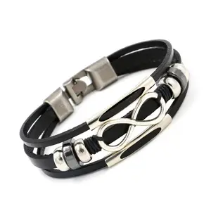 Bijoux de mode En Cuir de Personnalité multi-couche Perles 8 Mots Bracelet Symbole Infini Bracelets pour Hommes