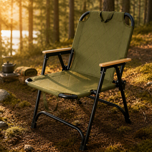 Silla de Camping Plegable Portátil Kemit Acolchada, Tela Oxford de Doble Capa 600D, Marco de Acero al Carbono, Reposabrazos de Haya, 150 kg - Product Image 5