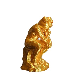 Figurine de grenouille Pepe le Penseur, sculpture en résine, gris doré, design contemporain, décoration de salon - Product Image 5