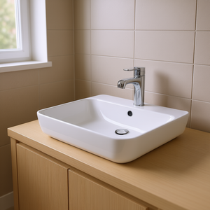 Lavabo Rectangular de Cerámica Blanca para Baño, 24x15 Pulgadas, Acabado Brillante, Diseño Contemporáneo, Montaje en Pared - Product Image 2