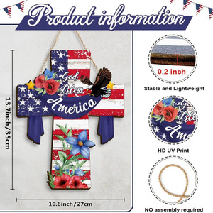 Décoration de porte en bois pour le 4 juillet, Jour de l'Indépendance, motif étoile rouge, blanc et bleu, ornement de bienvenue pour l'entrée principale de la maison, style traditionnel - Product Image 5