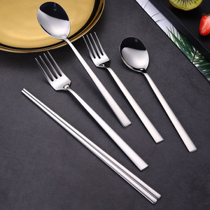 Juego de 3 piezas de cubiertos portátiles coreanos de acero inoxidable 304 (cuchara, tenedor y palillos), utensilios de comedor de mango largo para estudiantes, ideales para viajes. - Product Image 2