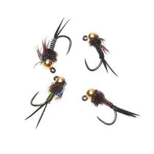 #14 #16 Tungsten Bead Head Barbless Jig Copper John Fly Copper Wire Rib Fast Sink Wet Euro Nymph Fly Trout Fishing Lures