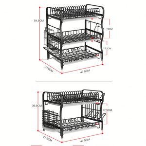 3 Tier Container <b>Kitchen</b> Storage Drawer Spice Organizer Dish Holders Cutlery Drying Tabletop Drain Rack Bowl Tray Storage Rack - Product Image 2