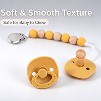 Ensemble de sucettes personnalisées pour bébé, ressemblant à un sein, avec chaîne de sucette en acier inoxydable, perles en bois et silicone, attache-sucette, pour apaiser et soulager les gencives, OEM