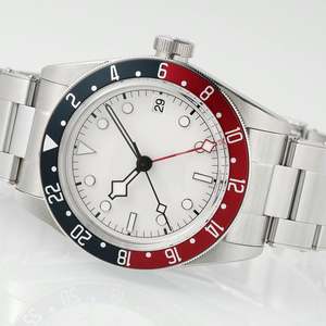 Montre mécanique automatique élégante pour homme de qualité supérieure avec cadran blanc, verre saphir, aiguilles lumineuses et fonction GMT séparée - Product Image 4