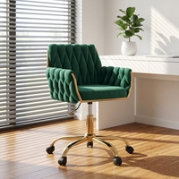 Chaise de bureau/coiffeuse/bureau moderne en velours Gentlemoods, réglable en hauteur, pivotante à 360°, accoudoirs, dossier tissé à la main, base dorée