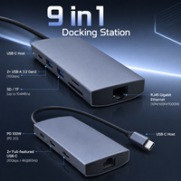 Station d'accueil USB-C 9-en-1 avec double sortie 4K60Hz, Type-C multifonction, Ethernet Gigabit, PD 100W, 4 ports USB3.2 Gen2 10 Gbps, lecteur de cartes SD/TF