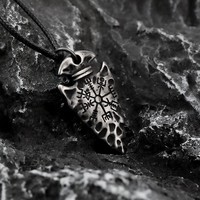 Liontin Kepala Tombak Odin Anti Karat Tahan Air Gaya Punk, Baja Anti Karat, Retro Mitologi Norse, Perhiasan Kompas Vegvisir