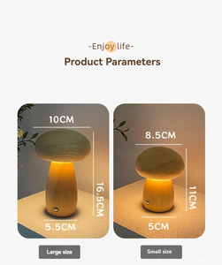 Lámpara de seta de madera pequeña LED inalámbrica <span class=keywords><strong>para</strong></span> mesita de noche, lámpara de seta con batería regulable portátil <span class=keywords><strong>para</strong></span> mesita de noche de dormitorio - Product Image 5