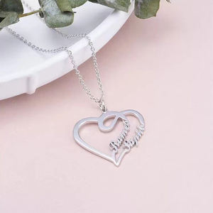 Kalung liontin hati 2 nama kustom perhiasan modis baja tahan karat kalung pasangan nama ganda kustom lucu untuk wanita - Product Image 5