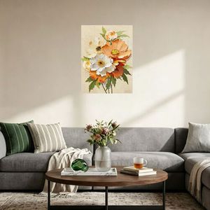 Impasto Thick Texture Orange White Poppy <b>Abstract</b> Geometric Modern <b>Canvas</b> Wall Art Hand Painted Flower Oil Painting Bedroom - Product Image 2