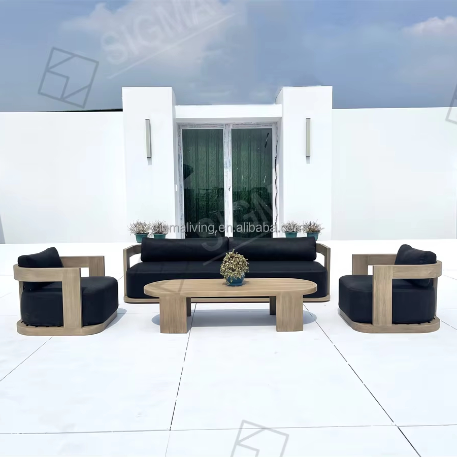 Outdoor Furniture Solid Wood Sofa and Coffee Table Set Paito Teak Sectional Sofa Teak Wood Garden Sofa Set