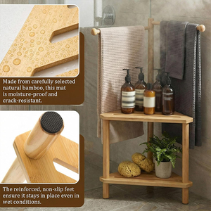 Tabouret de <span class=keywords><strong>douche</strong></span> multifonctionnel en bambou personnalisé, repose-pieds d'angle étanche, étagère de rangement tout-en-un pour la salle de bain, <span class=keywords><strong>banc</strong></span> de <span class=keywords><strong>douche</strong></span> antidérapant - Product Image 2