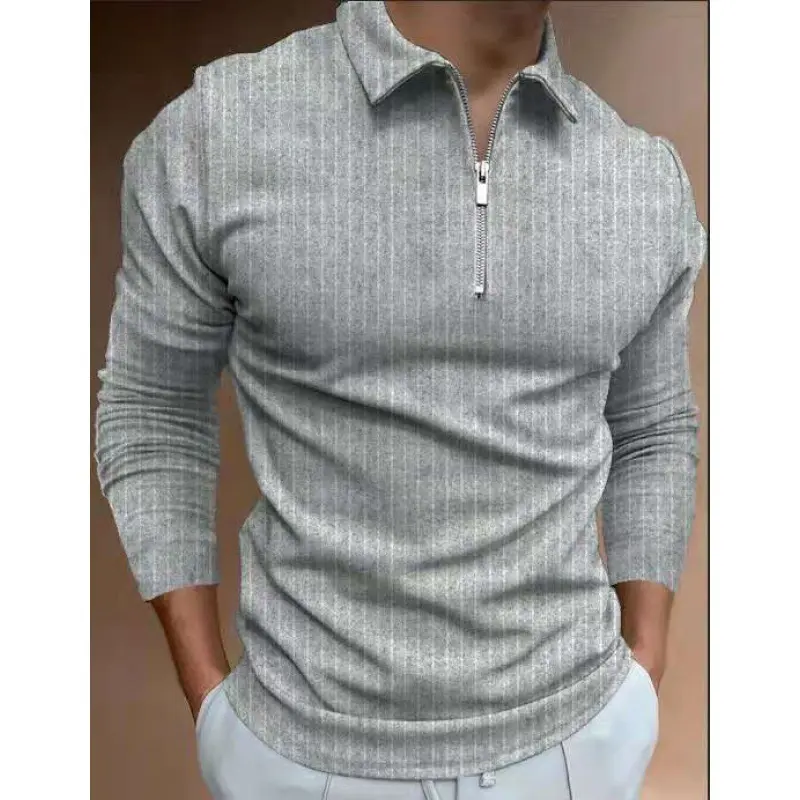 2023 summer new POLO shirt zipper striped long sleeve men's T-shirt top