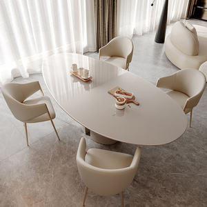 Mesa de Comedor Extensible Moderna y Sencilla de Mármol Marrón Venecia con Combinación de Sillas, Superficie de Piedra Sinterizada, Lujo, Ensamblada, para el Hogar - Product Image 2