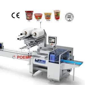 Automatic Pillow Cake Noodle bread biscuit horizontal packine shrinking wrapping packing machine