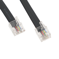 Câble téléphonique plat RJ11 en PVC avec connecteur RJ12, prise modulaire 6P6C, boucle gauche, noir, longueur 300 mm
