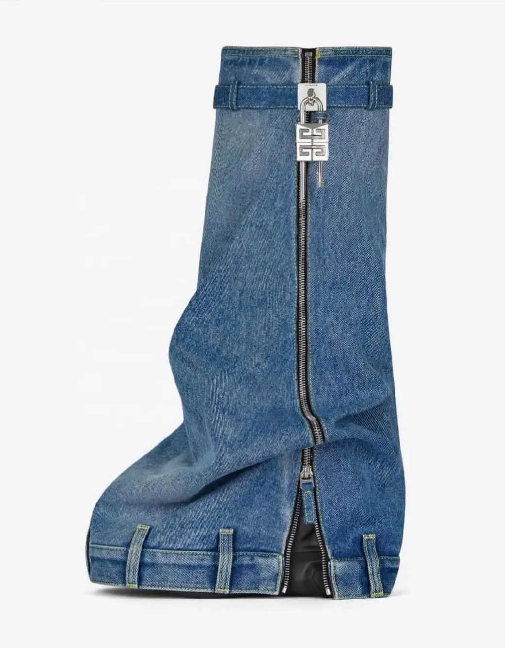 Enmayer Hot Sale Brand Design Shark Lock Zipper Up Fashionable Denim Upper Knee High Boots For Women