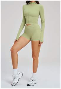 Ensemble de yoga 7 pièces pour femme : Veste à col montant et fermeture éclair intégrale, Legging taille croisée effet seconde peau, effet push-up fessier, Tenue de sport et fitness - Product Image 4