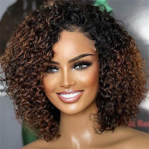 วิกผมลูกไม้ด้านหน้าผมบ๊อบหยิกสีน้ำตาลผมมาเลเซีย - Product Image 4