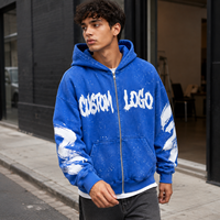 Sweat à capuche zippé personnalisé avec impression Splash Ink, veste à capuche oversize délavée avec fermeture éclair intégrale, logo personnalisé pour style urbain