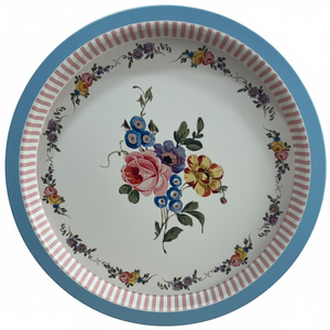 Kontensan EE197GB Elegante Bandeja Decorativa Redonda de Metal con Diseño Vintage de Rayas Azules y Rosas, 315 mm - Product Image 2
