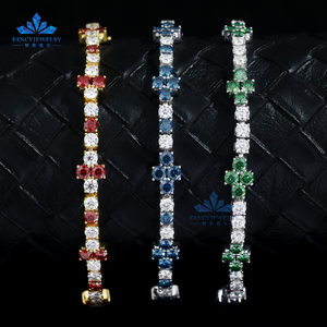 S925 Prata Trevo de Quatro Folhas Pulseira Redonda 3mm 7 Polegada Azul Verde Vermelho Novo Colorido Moissanite Pulseira De Tênis com GRA - Product Image 5