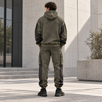 Ensemble de survêtement personnalisé pour homme avec capuche, empiècements, poches cargo, en molleton de coton, pour le hip-hop