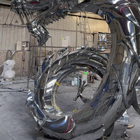 Décoration Extérieur Repère Art Finition Miroir Métal Dragon Chinois Sculpture Grande Statue De Dragon En Acier Inoxydable Poli