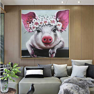 Mintura handmade Canvas bức tranh động vật tùy chỉnh bán buôn nhà trang trí nghệ thuật Pop tường trang trí nội thất Pig mặc hoa bức tranh - Product Image 4