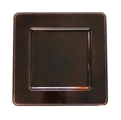 कम कीमत पर हस्तनिर्मित पीतल सामग्री चार्जर प्लेट के लिए काले रंग के लेपित मोती तांबे की चौकोर आकार की धातु चार्जर प्लेट