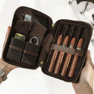 Portátil 7-Charuto Viagem Humidor Caso De Couro De Madeira Built-<span class=keywords><strong>in</strong></span> Agente Hidratante Slot Higrômetro Digital Inclui Cortador - Product Image 3
