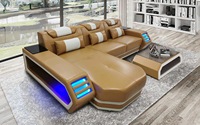 Canapé d'angle moderne en cuir LED futuriste, très vendu, pour salon, ensemble de meubles en cuir véritable de haute qualité