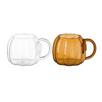 Mug en verre à motif de feuilles, transparent, ambre, tasse créative pour le petit-déjeuner à la maison