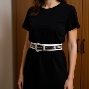 Ceinture en cuir véritable Angelina 3,8 cm x 105 cm avec boucle en strass, ceinture décontractée pour femme - Product Image 2