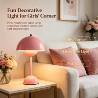 Lampe de table en métal en forme de champignon rose, lampe de bureau moderne à abat-jour en forme de dôme, lampe de chevet décorative pour chambre à coucher, salon, chambre d'enfant