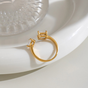 Bague ouverte X&L de luxe délicate en ZIRCON, plaquée or 18 carats, en acier inoxydable, inaltérable, bijoux minimalistes tendance, vente en gros - Product Image 4