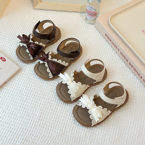 White Lace Princess <b>Sandals</b> Girl Dress Shoes Toddler Girl <b>Sandals</b> Open Toe Little Kid Summer Flats Bow Kids <b>Sandals</b> - Product Image 1