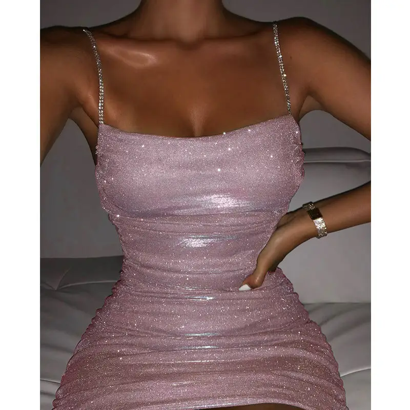 Kadın ışıltı Mini parti pullu elbise seksi pullu Glitter spagetti kayışlar bandaj Bodycon Mini Club parti elbise damla nakliye